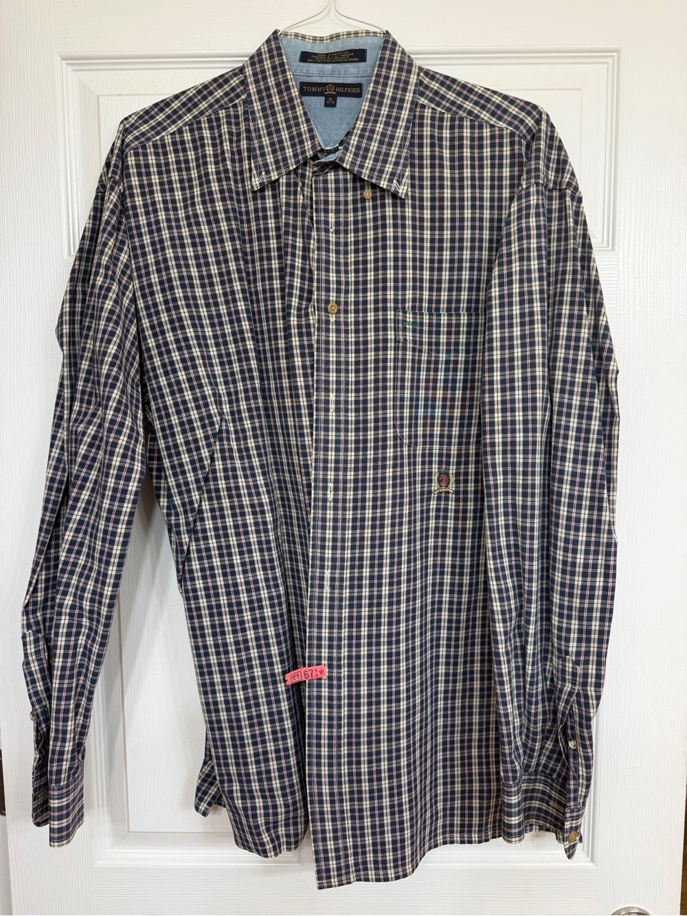 Tommy Hilfiger Men's Plaid Button-Down Shirt in Navy and White